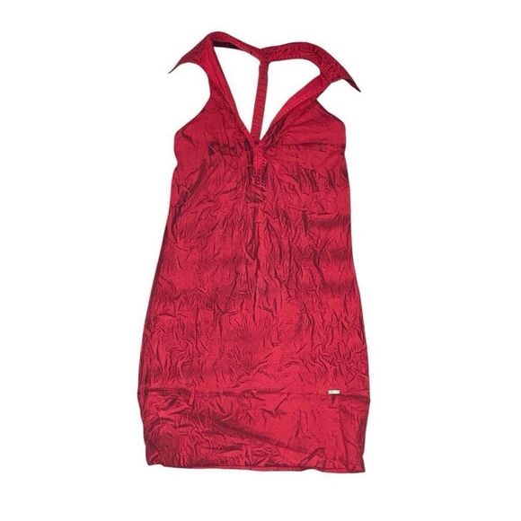 Y2K Oxus Size XS Red Abstract Patterned Body-Con Structured Halter Mini Dress - Picture 1 of 5
